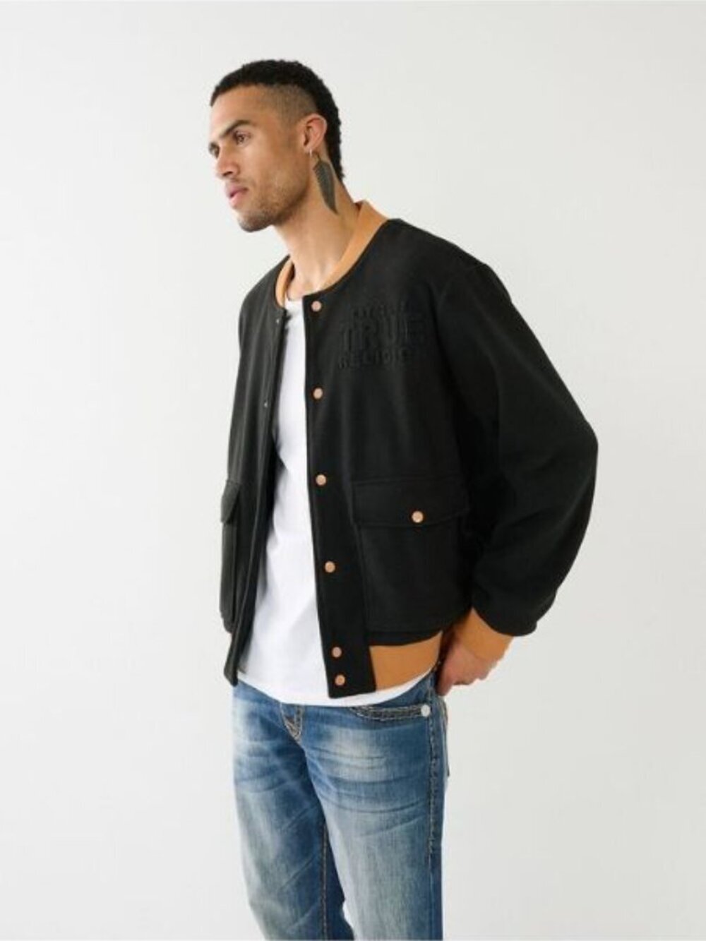 NEW True Religion Men's XXL Fleece Bomber Jacket NWT $199 - Picture 3 of 5